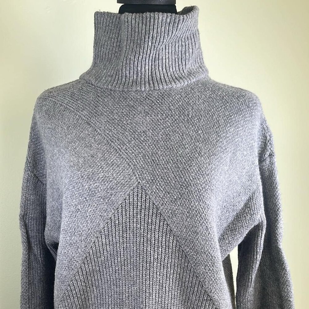 Talbots Women S Z LG Gray Wool Blend Mixed Stitch Turtleneck Tunic Sweater Lagen